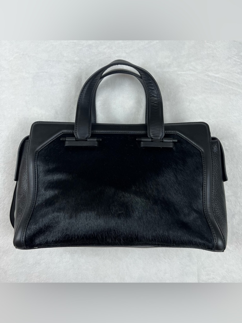 Pour La Victoire Black Leather Handbag Calf Fur